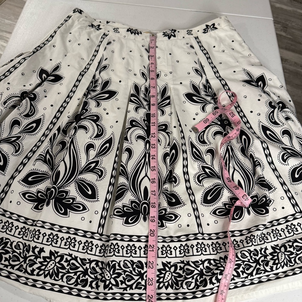 Talbots Paisley Print Skirt A-line Beaded Pleated White & Black Women’s Size 14 - Picture 7 of 9